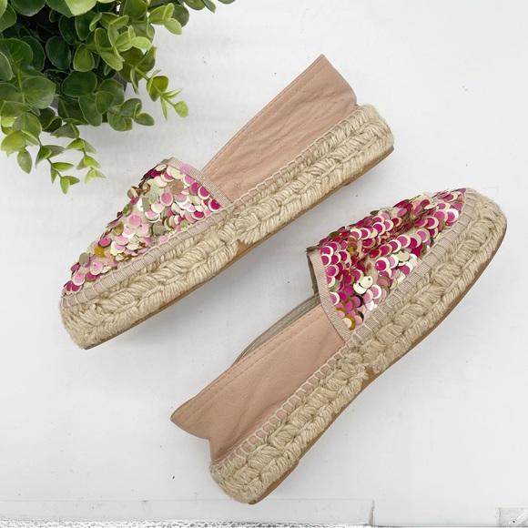 Ethem Eleva Sequined Leather Espadrilles Size 38 Pink Beige Barbie Vacation - Picture 7 of 8